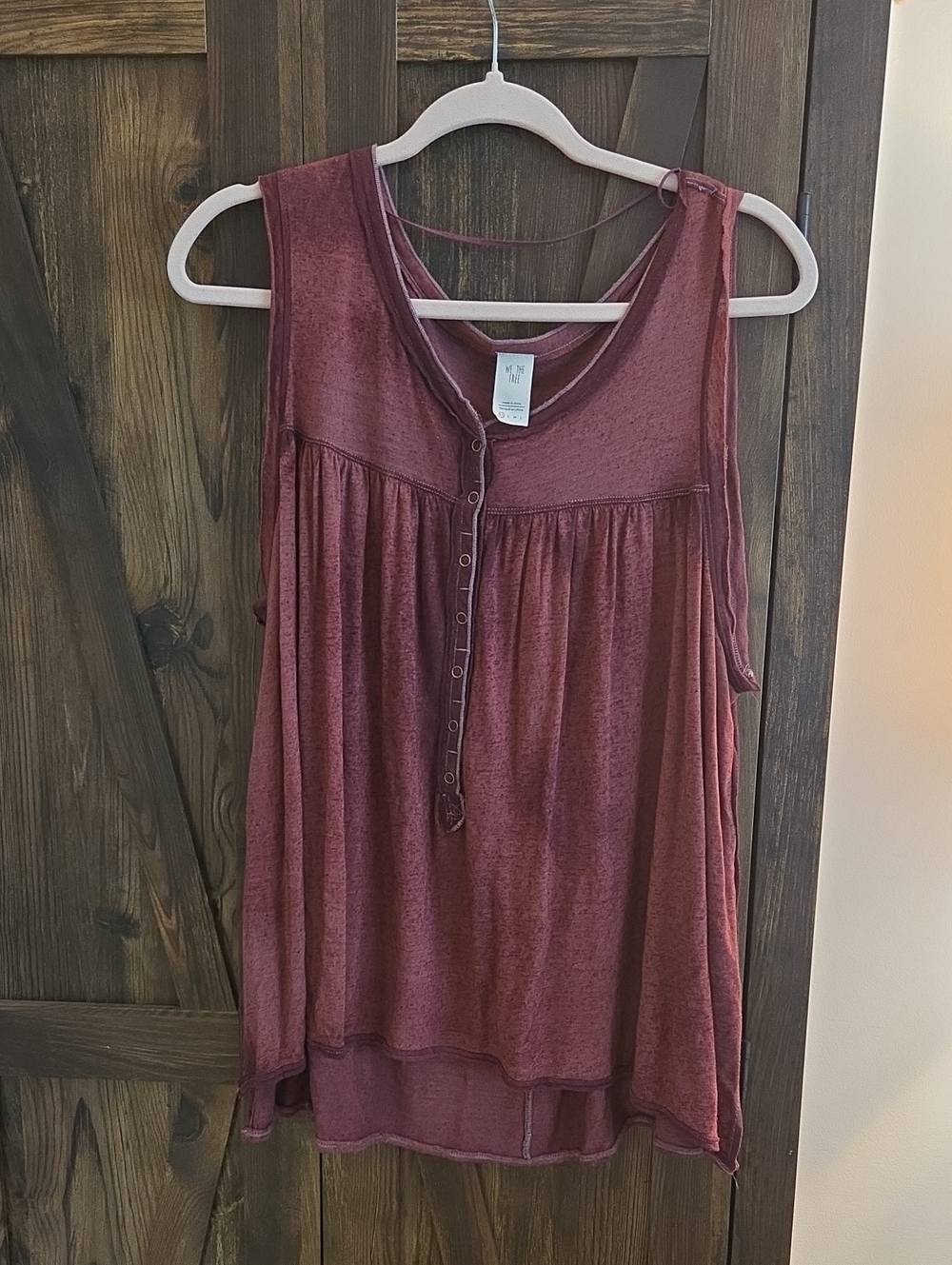 We The Free Sleeveless Henley Tank in Wine Red